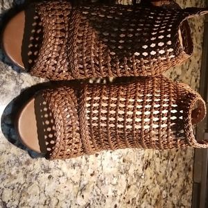 Brown open toe wedges